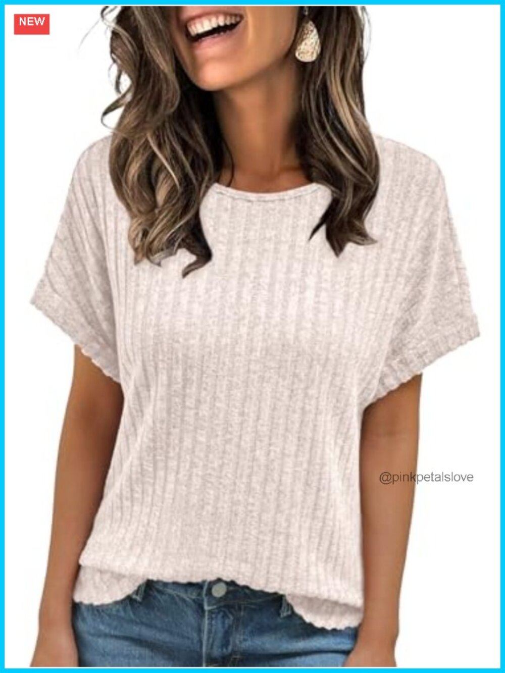Womens Short Sleeve Tunic Top Lightweight Fuzzy Sweater Crew Neck Casual